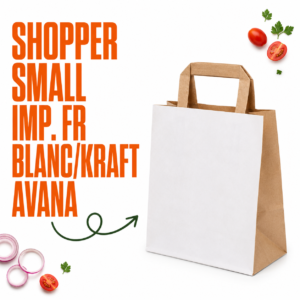 Shopper Small Imp. FR Blanc/Kraf Avana gr.70. PZ400 Dim 32x20x10 cm