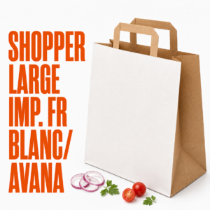Shopper Large Imp. FR Blanc/ Avana gr.70 F.To 26+18x26 PZ300